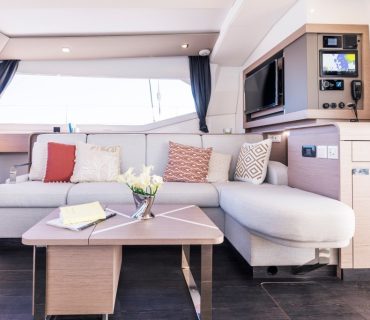 Fountaine Pajot shipyard, the new Fountaine Pajot 51, south Brittany on march 7, 2022, photo © Jean-Marie LIOT - www.jmliot.com